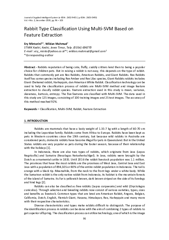 (PDF) Rabbit Type Classification Using Multi-SVM Based on Feature ...
