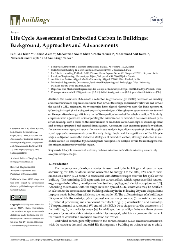 (PDF) Life Cycle Assessment of Embodied Carbon in Buildings: Background ...