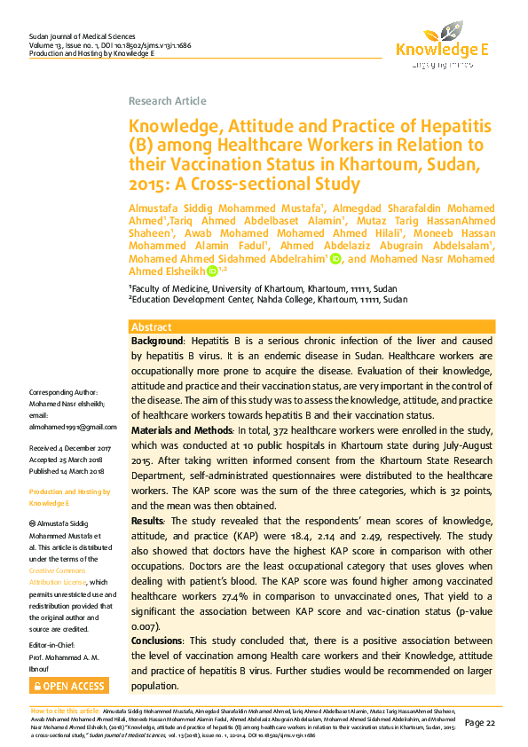 (PDF) Knowledge, attitude and practice of hepatitis (B) among ...