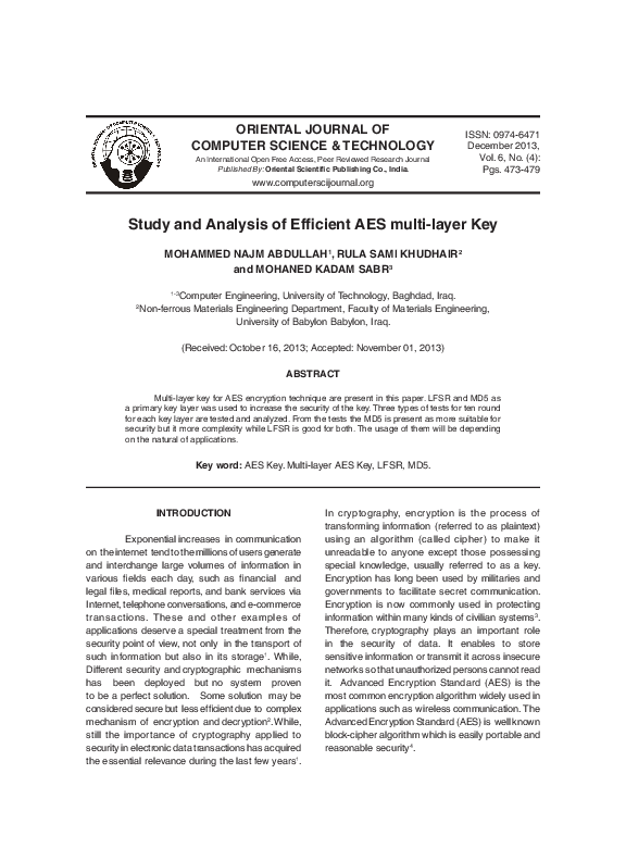 (PDF) Study and Analysis of Efficient AES multi-layer Key