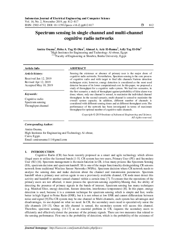 (PDF) Spectrum sensing in single channel and multi-channel cognitive ...