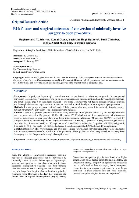 (PDF) Risk factors and surgical outcomes of conversion of minimally ...