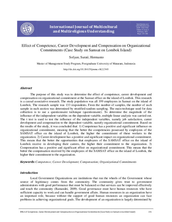 (PDF) Effect of Competence, Career Development and Compensation on ...