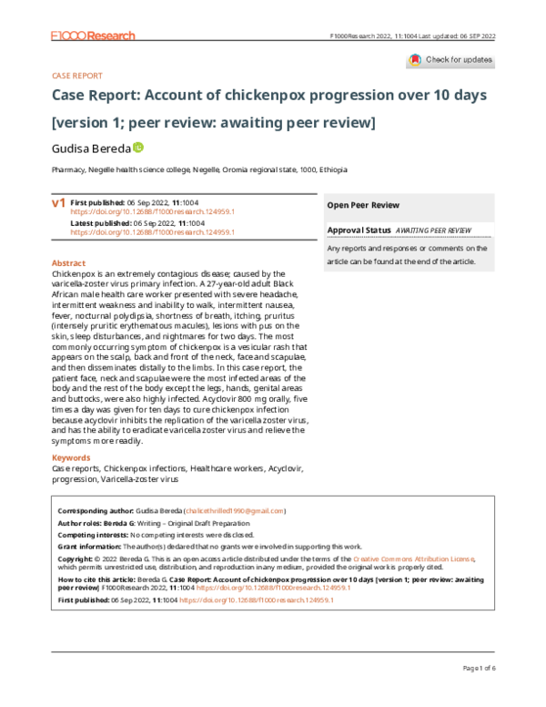 (PDF) Case Report: Account of chickenpox progression over 10 days