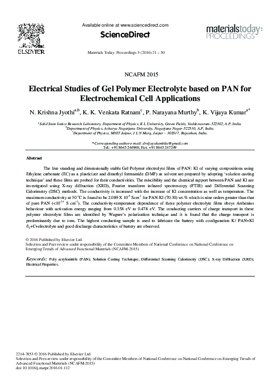 (PDF) Electrical Studies of Gel Polymer Electrolyte based on PAN for ...