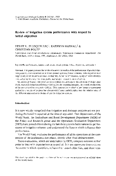 (PDF) Review of irrigation system performance with respect to initial ...