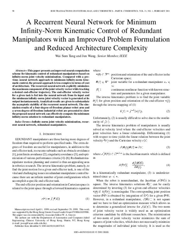(PDF) A recurrent neural network for minimum infinity-norm kinematic ...