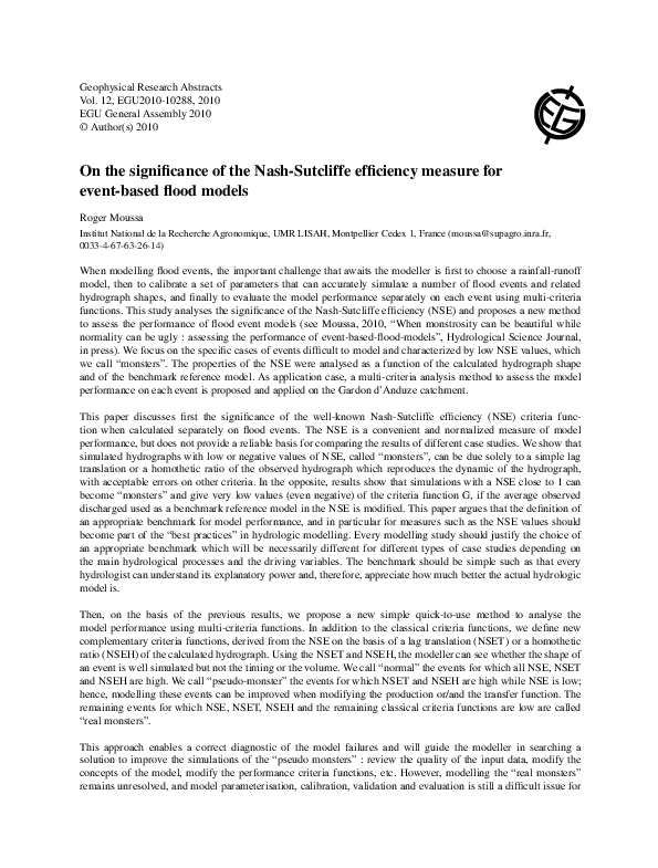 (PDF) On the significance of the Nash-Sutcliffe efficiency measure for ...