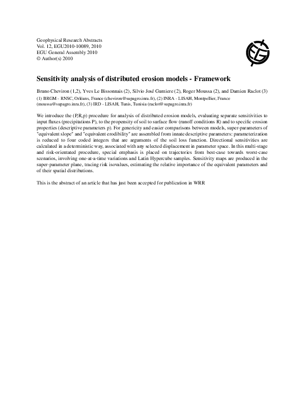 (PDF) Sensitivity analysis of distributed erosion models: Framework
