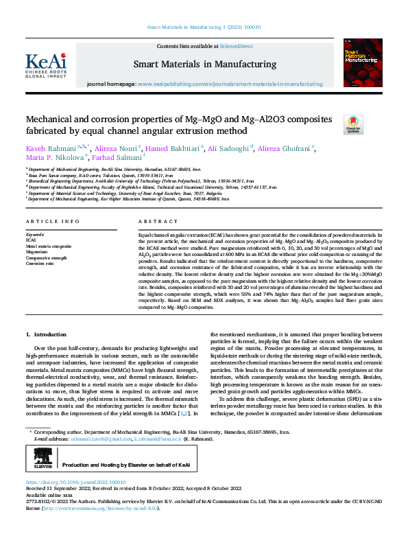 (PDF) Mechanical and corrosion properties of Mg-MgO and Mg-Al2O3 ...