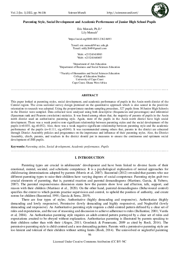 (PDF) Parenting Style, Social Development and Academic Performance of ...