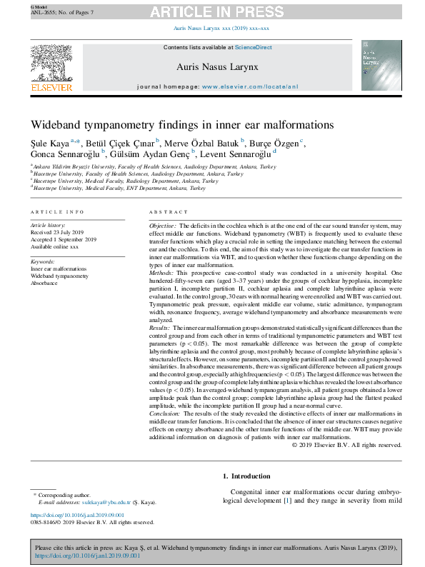 (PDF) Wideband tympanometry findings in inner ear malformations Gonca
