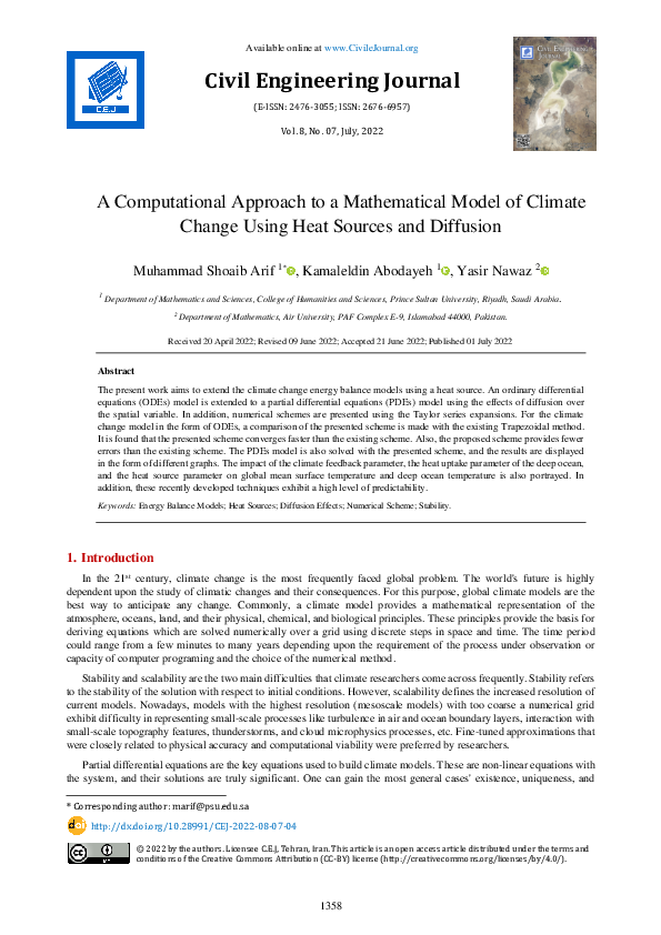 (PDF) A Computational Approach to a Mathematical Model of Climate ...