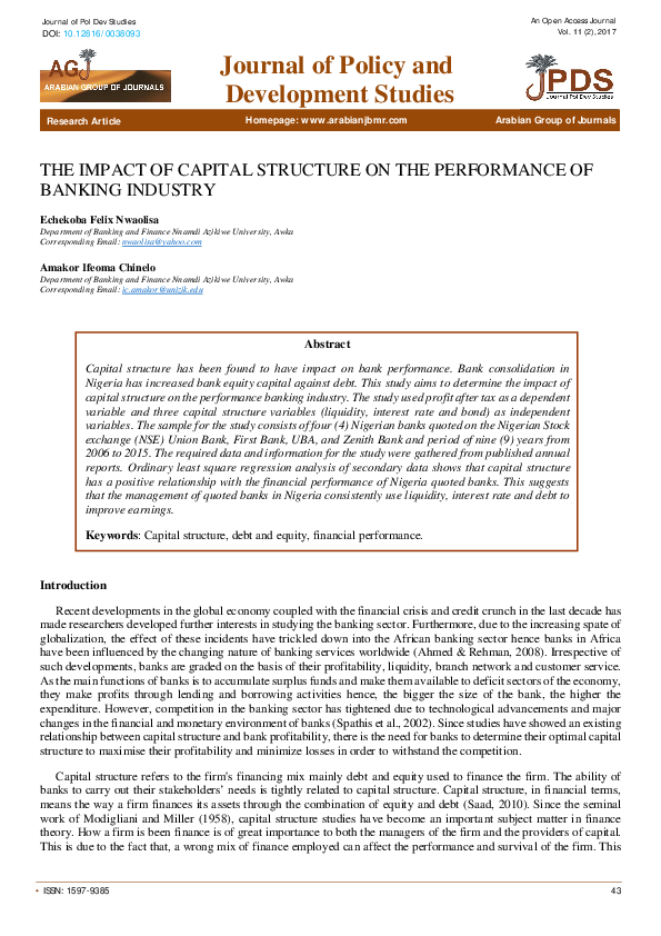 (PDF) The Impact of Capital Structure on the Performance of Banking ...
