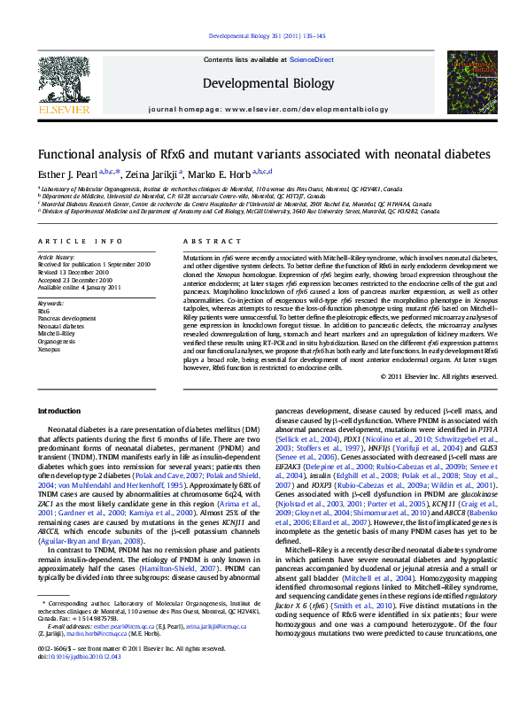 (PDF) Functional analysis of Rfx6 and mutant variants associated with
