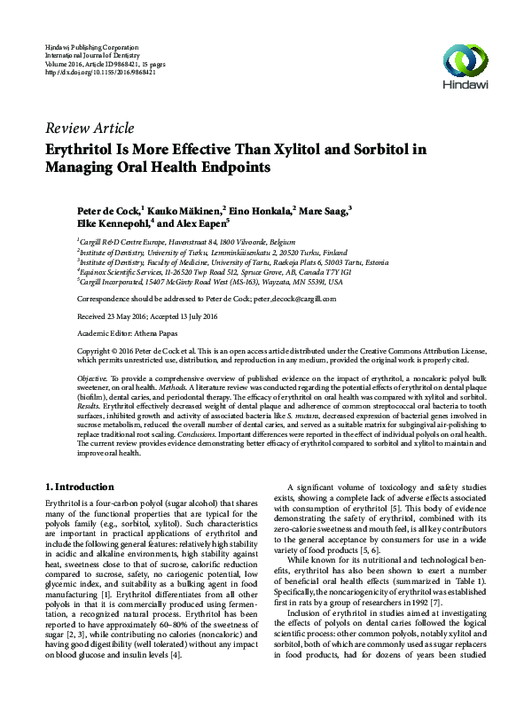 (PDF) Erythritol Is More Effective Than Xylitol and Sorbitol in