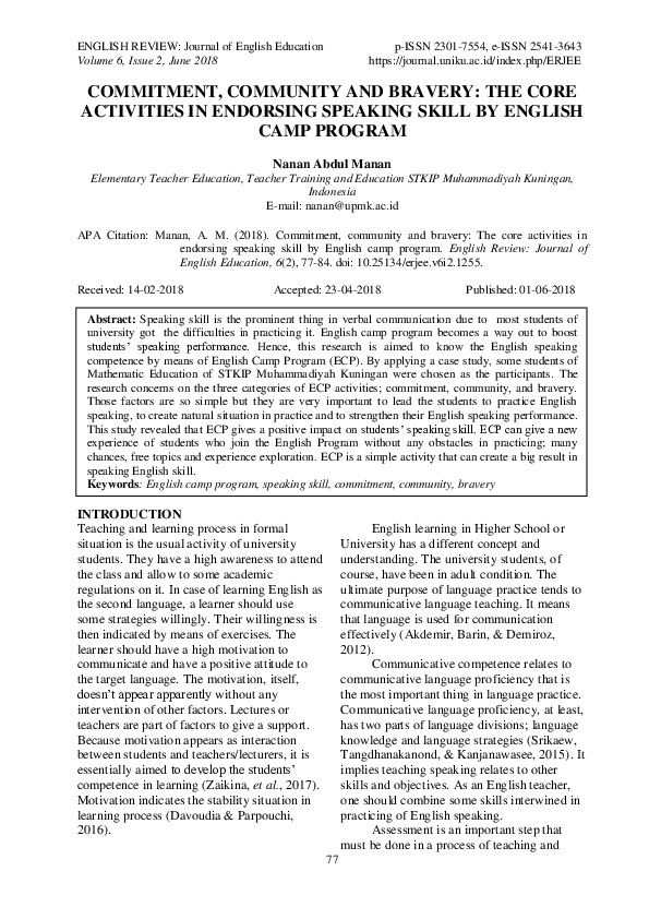 (PDF) Commitment, Community and Bravery: The Core Activities in ...