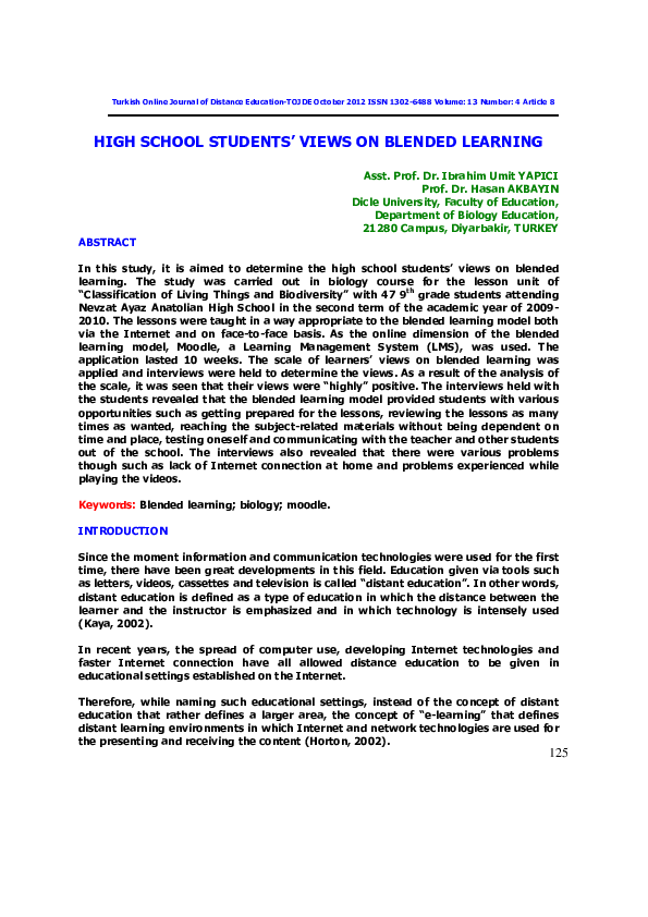 (PDF) High School Students' Views on Blended Learning
