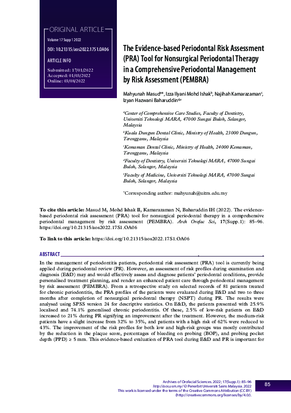 (PDF) The Evidencebased Periodontal Risk Assessment (PRA) Tool for