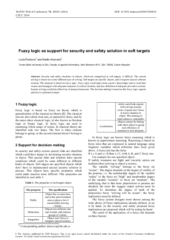 (PDF) Fuzzy logic as support for security and safety solution in soft ...
