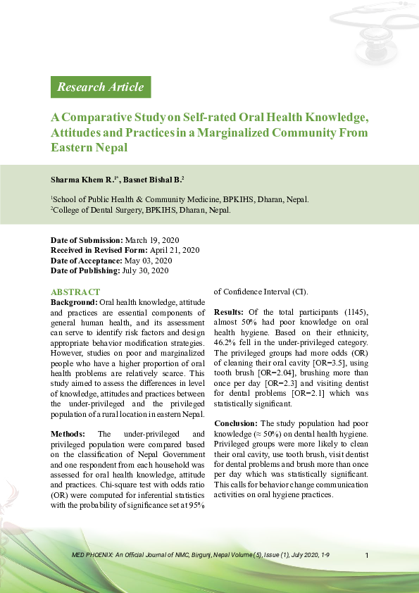 (PDF) A Comparative Study on Self-rated Oral Health Knowledge ...