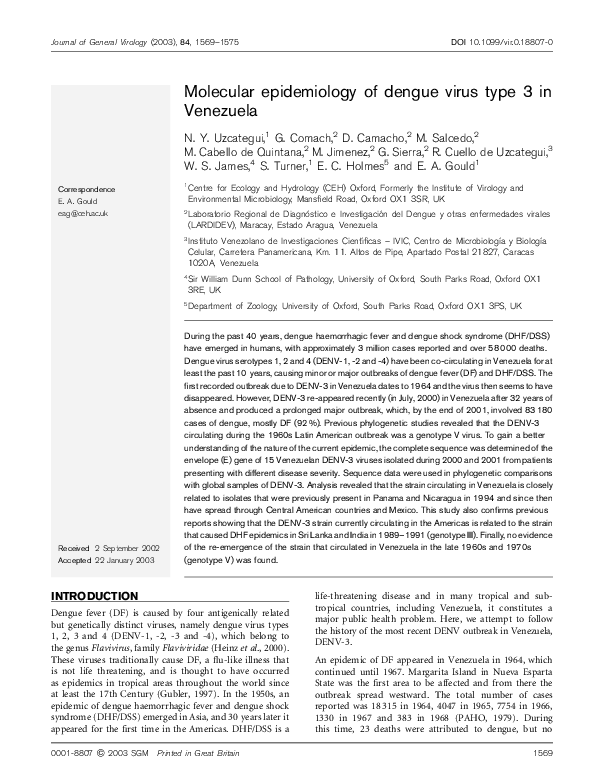 (PDF) Molecular epidemiology of dengue virus type 3 in Northern South ...