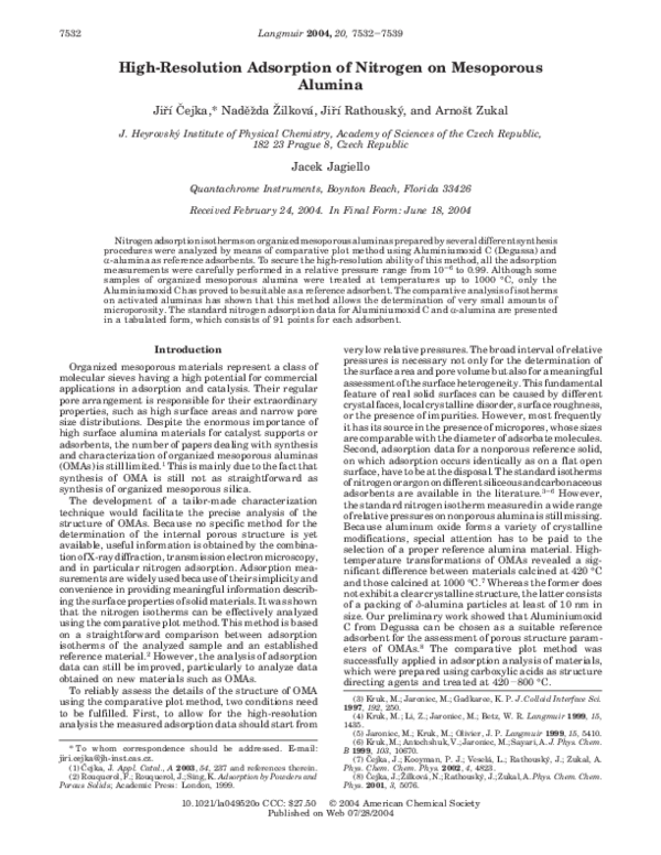(PDF) High-Resolution Adsorption of Nitrogen on Mesoporous Alumina