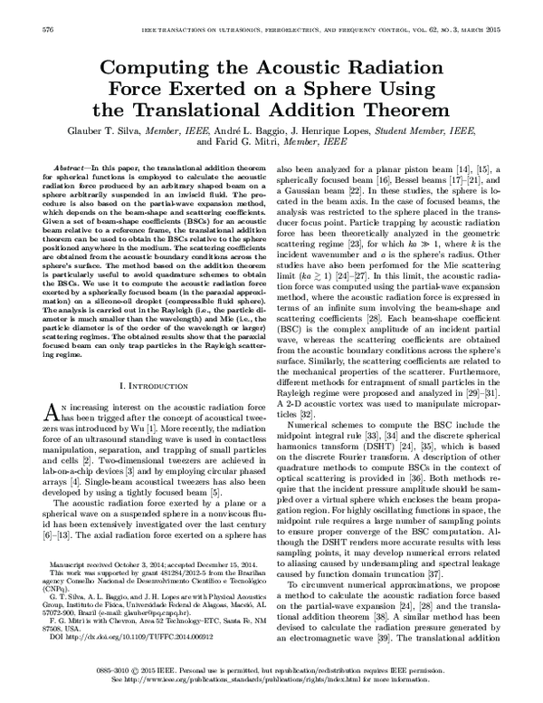 (PDF) Computing the acoustic radiation force exerted on a sphere using ...