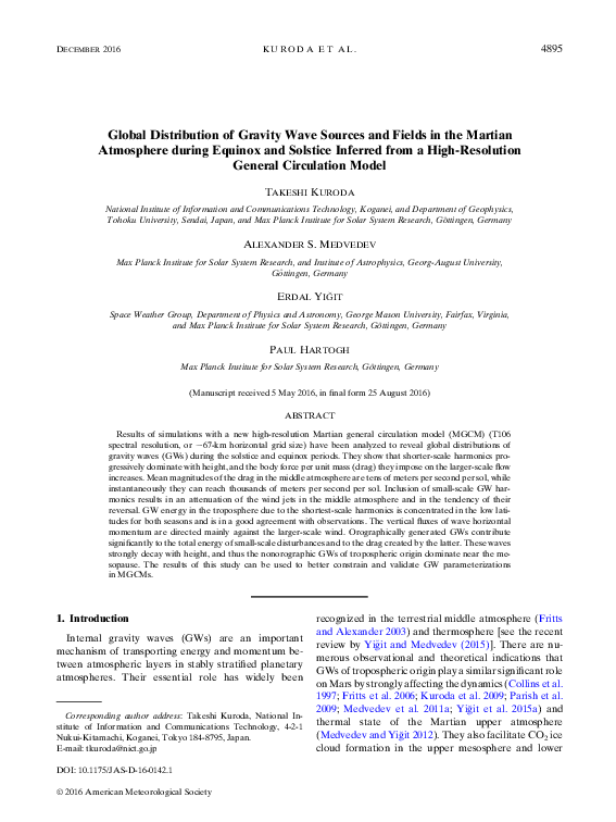 (PDF) Global Distribution of Gravity Wave Sources and Fields in the ...