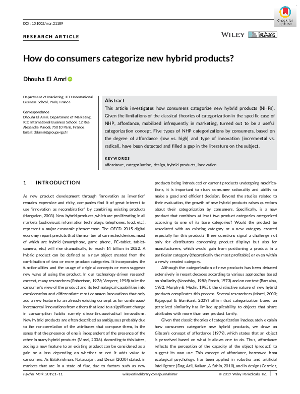 (PDF) How do consumers categorize new hybrid products?