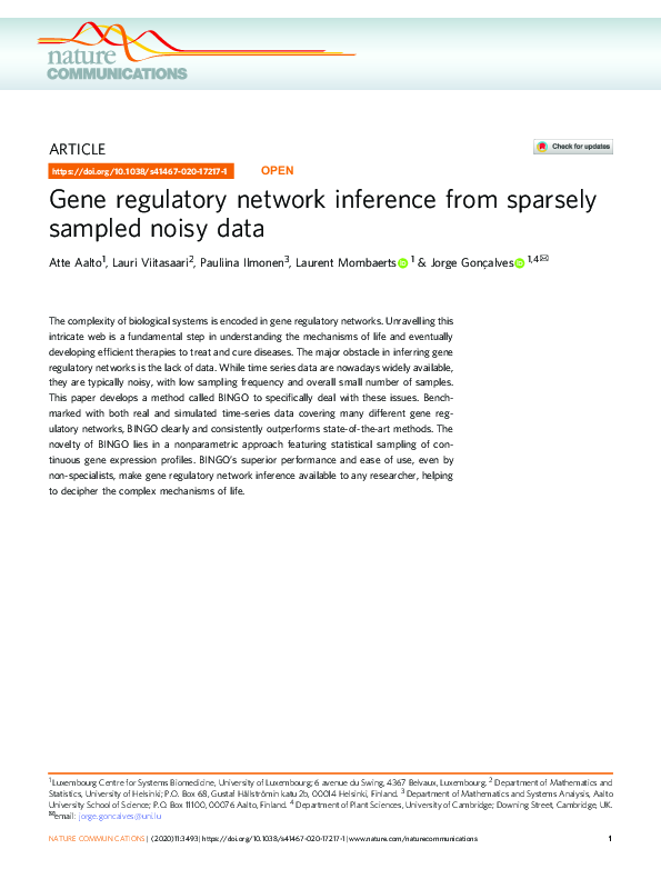 (PDF) Gene regulatory network inference from sparsely sampled noisy data