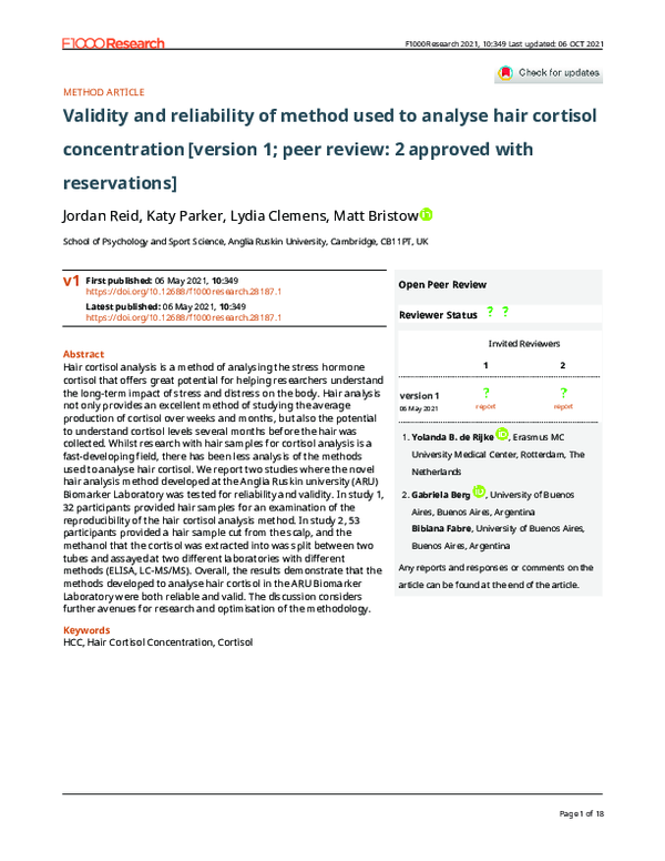 (PDF) Validity and reliability of method used to analyse hair cortisol