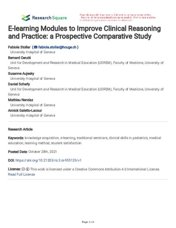 (PDF) E-learning Modules to Improve Clinical Reasoning and Practice: a ...