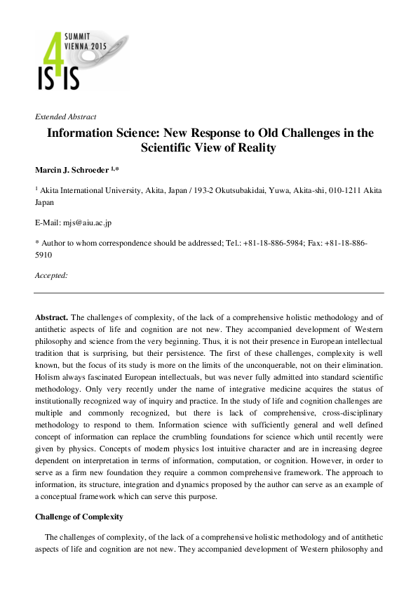 (PDF) Information Science: New Response to Old Challenges in the ...