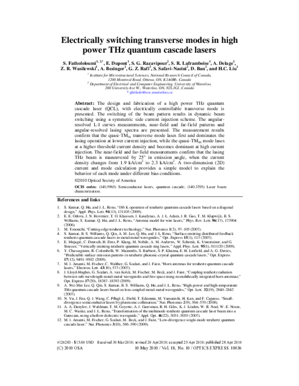 (PDF) Electrically switching transverse modes in high power THz quantum ...