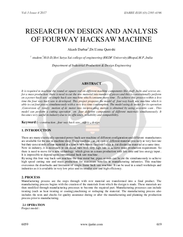 (PDF) Research on Design and Analysis of Fourway Hacksaw Machine