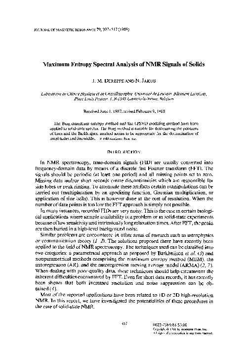 (PDF) Maximum entropy spectral analysis of NMR signals of solids