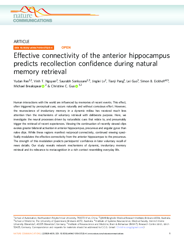 (PDF) Effective connectivity of the anterior hippocampus predicts ...