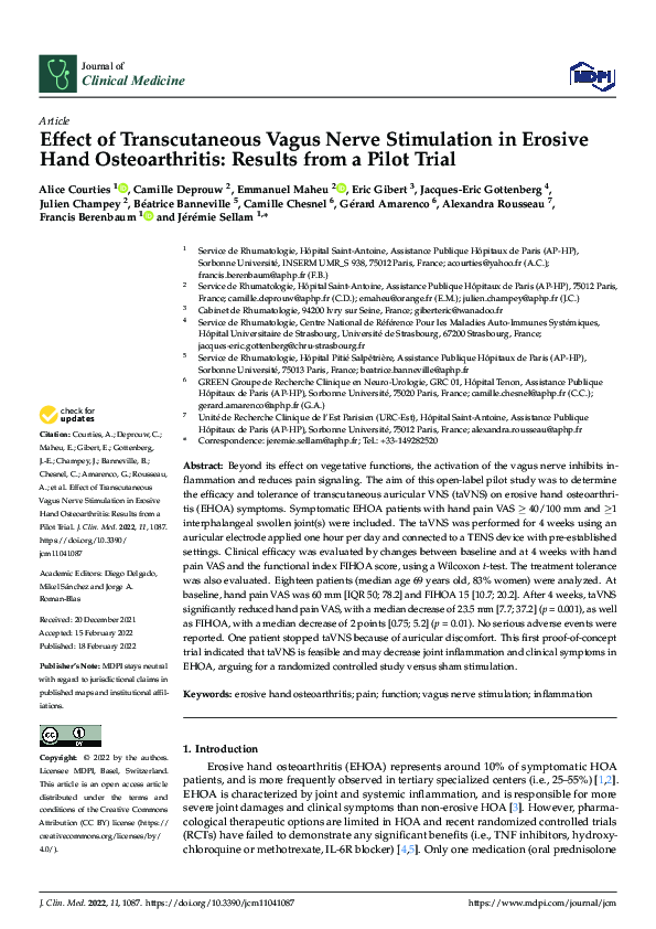 (PDF) Effect of Transcutaneous Vagus Nerve Stimulation in Erosive Hand ...