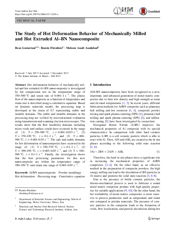 (PDF) The Study of Hot Deformation Behavior of Mechanically Milled and ...