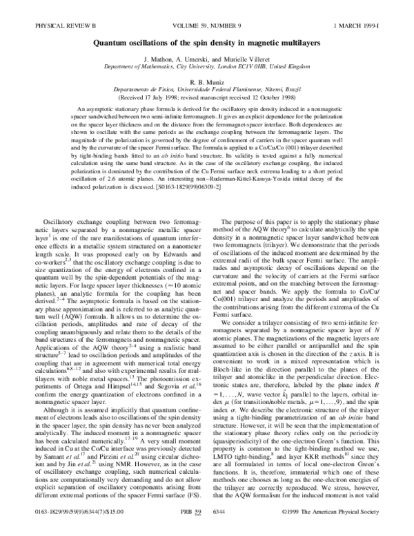 (PDF) Quantum oscillations of the spin density in magnetic multilayers