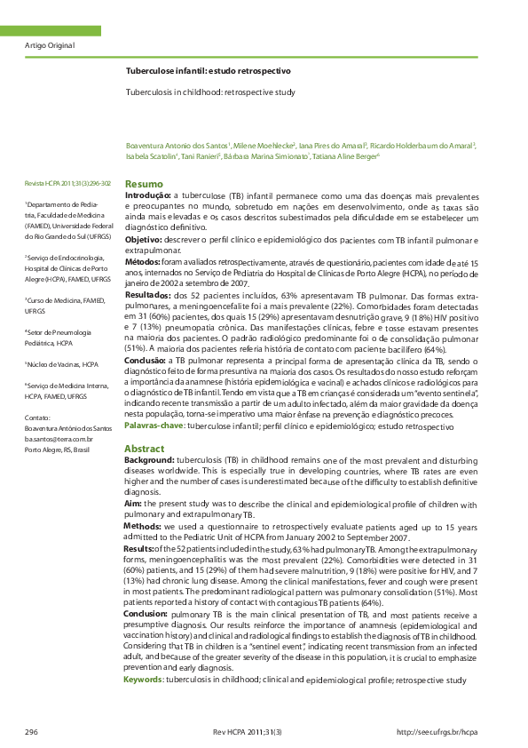 (PDF) Tuberculosis in childhood: retrospective study