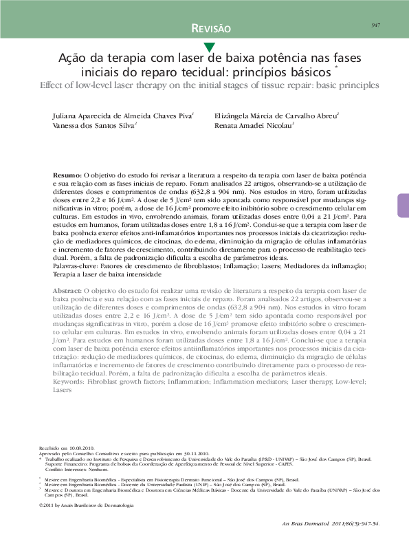 Ação da terapia com laser de baixa potência nas fases iniciais do reparo tecidual: princípios básicos