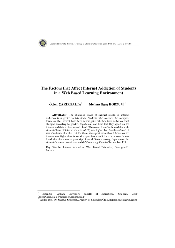 (PDF) The factors that affect internet addiction of students in a web ...