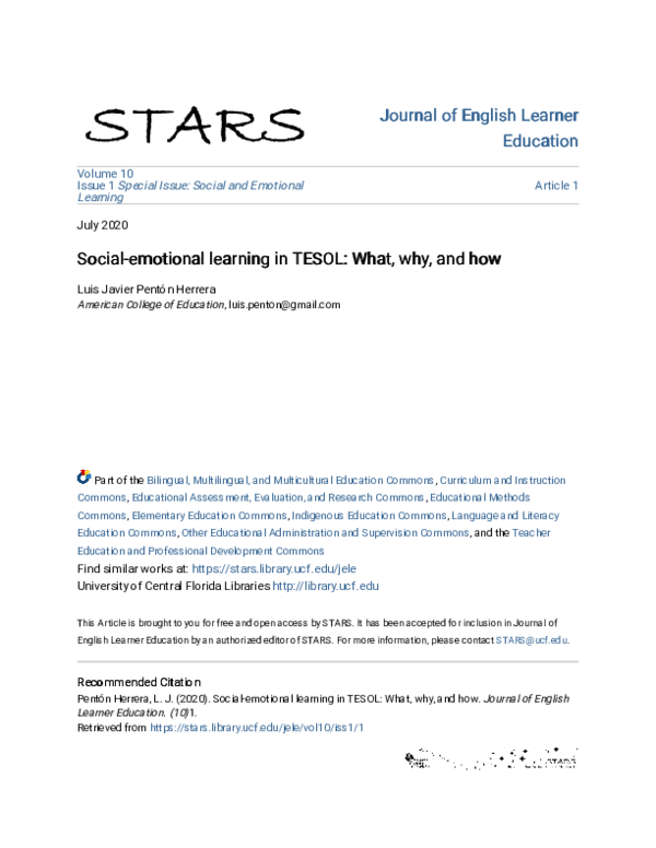 (PDF) Social-emotional learning in TESOL: What, why, and how