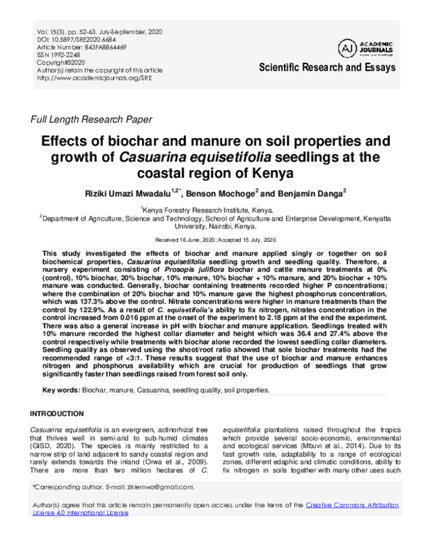 (PDF) Effects of biochar and manure on soil properties and growth of ...