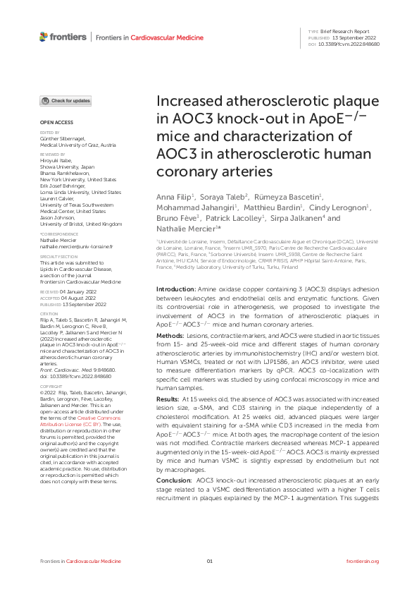 (PDF) Increased atherosclerotic plaque in AOC3 knock-out in ApoE−/− ...