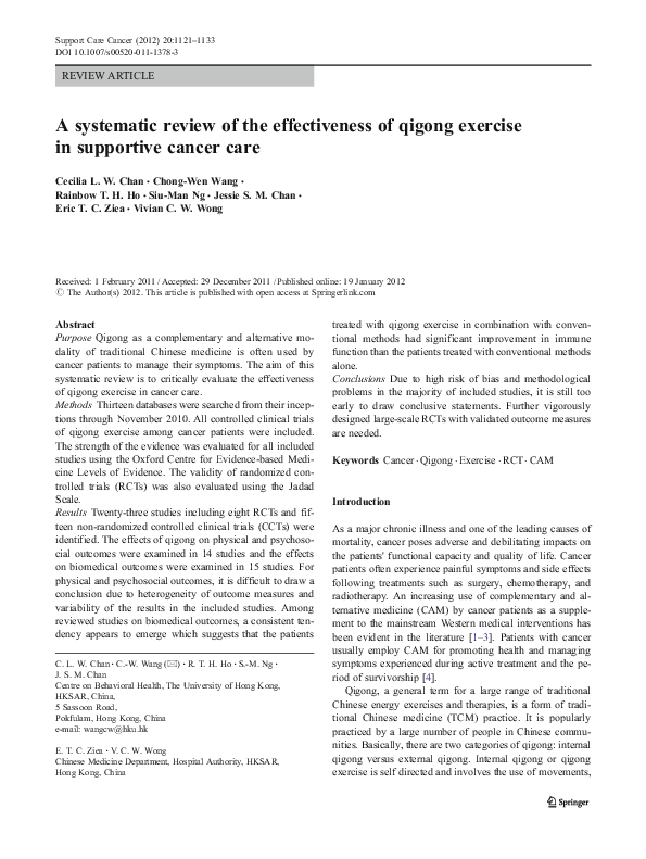 (PDF) A systematic review of the effectiveness of qigong exercise in