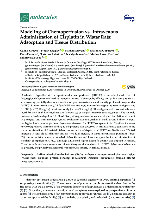 (PDF) Modeling of Chemoperfusion vs. Intravenous Administration of ...