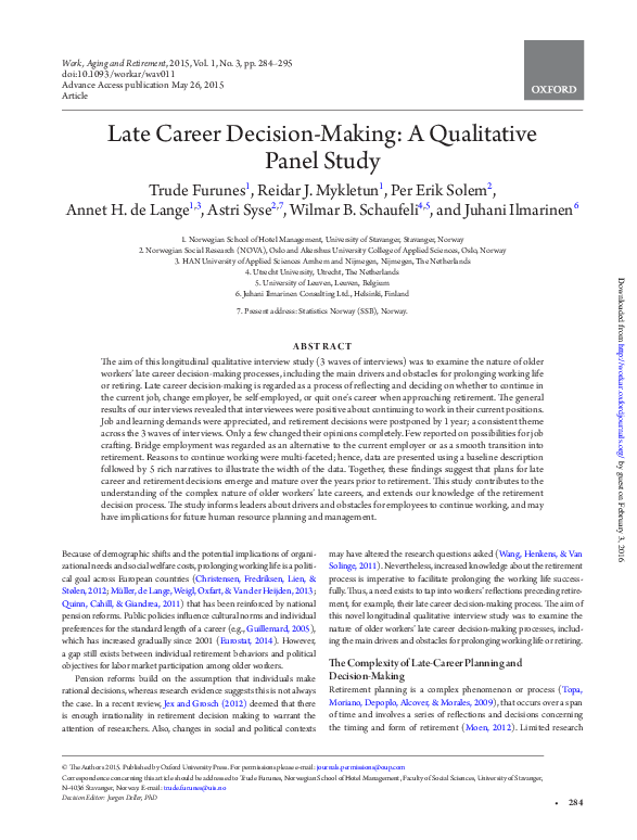 (PDF) Late Career Decision-Making: A Qualitative Panel Study